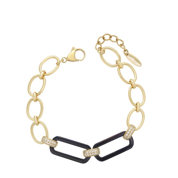 Paperclip Chain Bracelet 14k Gold Plated w/ Cubic Zirconia - Picture 7 of 10